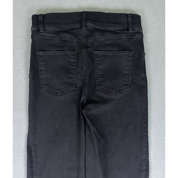 Spanx Jeans Womens Small Black Cropped Flare Pull On Stretch Distressed Raw Hem - Picture 4 of 13